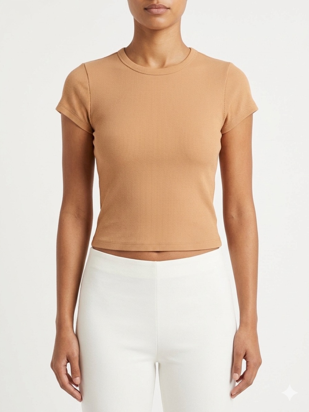 Anthropologie Maeve Blair Ribbed Baby Tee Small Beige Elevated Basics